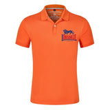 Polo Lonsdale orange, logo bicolore bleu et rouge
