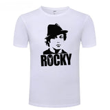 T-shirt de boxe blanc au style Rocky Balboa, portrait au chapeau en sérigraphie noire