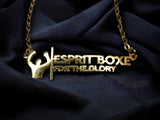 Collier boxeur Esprit Boxe doré : silhouette bras levés, ESPRIT BOXE et FOR THE GLORY en lettres découpées