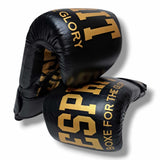 Gants de sparring Esprit Boxe noir et or en cuir empilés, marquage or For the Glory
