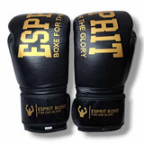 Gants de sparring Esprit Boxe noir et or, vue de face avec fermeture velcro