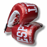 Gants de sparring Esprit Boxe rouges, vue de face avec fermeture velcro