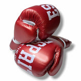 Gants de sparring Esprit Boxe rouges, en cuir empilés, marquage Esprit Boxe For the Glory