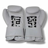 Gants de sparring Esprit Boxe blancs, vue paume et fermeture velcro