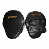 Pattes d'ours Esprit Boxe en cuir véritable noir, face de frappe et face intérieure avec sangle de serrage réglable