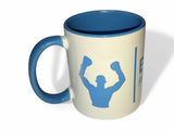 Mug boxe bicolore bleu ciel, intérieur et anse bleus sur céramique blanche