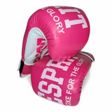 Gants de sparring Esprit Boxe roses, en cuir empilés, marquage Esprit Boxe For the Glory