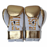 Gants de sparring Esprit Boxe dorés, fermeture velcro et paume blanche