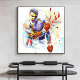 Tableau Mohamed Ali abstrait, facettes de couleur sur fond blanc