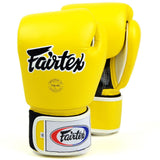 Gants de boxe Fairtex jaune en cuir, logo Fairtex
