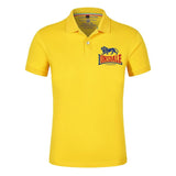 Polo Lonsdale jaune, logo bicolore bleu et rouge