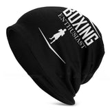 Bonnet noir au lettrage blanc Boxing Enthusiast et pictogramme de boxeur