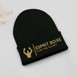 Bonnet de boxe noir en tricot à revers avec logo doré imprimé sur le revers