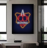 Tableau enseigne Boxing Club en neon sur mur de briques sombres