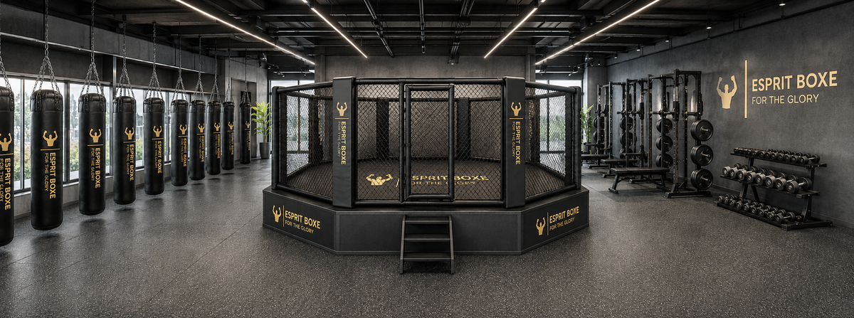 Salle de sport équipée d'une cage MMA octogonale Esprit Boxe