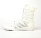 Chaussures de boxe en toile blanche à 3 bandes argentées