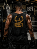Débardeur de boxe Esprit Boxe noir, grand logo doré boxeur gants levés dans le dos