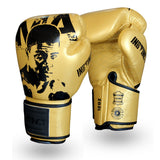 Gants de boxe à l'effigie de Mohamed Ali, cuir doré, série collector
