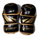 Gants de sparring MMA Esprit Boxe noir et or, vue de face, logo doré
