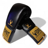 Gants de boxe pro Esprit Boxe à lacets, noir et or, cuir de vachette pleine fleur