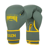 Gants de boxe Fighting Punisher vert kaki, logo jaune