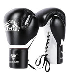 Gants de boxe à lacets noir, microfibre