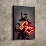 Tableau Floyd Mayweather en silhouette avec gants en neon rouge