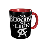 Mug No Boxing No Life, intérieur et anse rouges sur corps noir