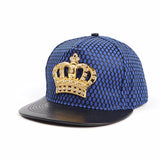 Casquette couronne dorée bleue, visière effet cuir