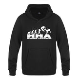 Sweat à capuche MMA Making Progress noir, logo blanc, frise de l'évolution jusqu'au combattant