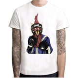 T-shirt blanc à coq boxeur en veste bleue avec gants noirs