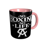 Mug No Boxing No Life, intérieur et anse roses sur corps noir
