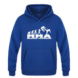 Sweat à capuche MMA Making Progress bleu roi, logo blanc, frise de l'évolution jusqu'au combattant