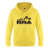 Sweat à capuche MMA Making Progress jaune, logo noir, frise de l'évolution jusqu'au combattant