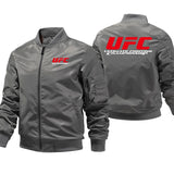 Bomber UFC gris, logo UFC rouge au dos