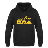 Sweat à capuche MMA Making Progress noir, logo jaune, frise de l'évolution jusqu'au combattant