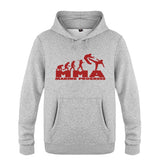 Sweat à capuche MMA Making Progress gris chiné, logo rouge, frise de l'évolution jusqu'au combattant