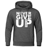 Sweat boxe Never Give Up (gris foncé et blanc)