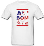 T-shirt boxe blanc ALI BOM AYE, lettrage vieilli rempli du drapeau américain
