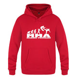 Sweat à capuche MMA Making Progress rouge, logo blanc, frise de l'évolution jusqu'au combattant