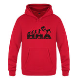 Sweat à capuche MMA Making Progress rouge, logo noir, frise de l'évolution jusqu'au combattant