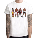 T-shirt blanc à quatre boxeurs alignés en tenue de combat