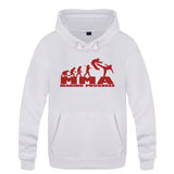 Sweat à capuche MMA Making Progress blanc, logo rouge, frise de l'évolution jusqu'au combattant