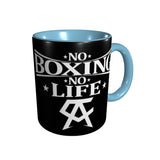 Mug No Boxing No Life, intérieur et anse bleu ciel sur corps noir