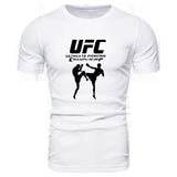 T-shirt UFC blanc, logo UFC, Ultimate Fighting Championship et deux combattants en silhouette noire