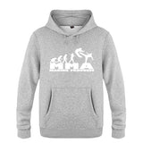 Sweat à capuche MMA Making Progress gris chiné, logo blanc, frise de l'évolution jusqu'au combattant