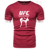 T-shirt UFC rouge bordeaux, logo UFC, Ultimate Fighting Championship et deux combattants en silhouette blanche