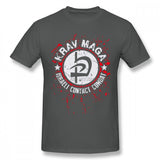 T-shirt Krav Maga gris anthracite, écusson Israeli Contact Combat et éclaboussures rouges