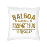 Housse de coussin Rocky Balboa blanche, bloc doré BALBOA PHILADELPHIA PA BOXING CLUB 19 USA 47