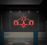 Néon gants de boxe LED rouge avec éclairs, accroché au mur